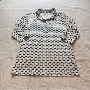 Catherine Wingate Black Bow Tie 3/4 Sleeve Gold Shirt Size Large